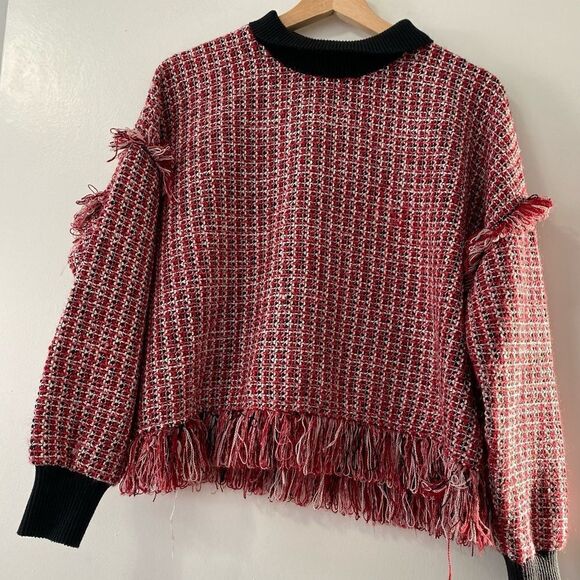 ZARA Tweed Fringe Oversized Mock Neck Sweater - Picture 2 of 8